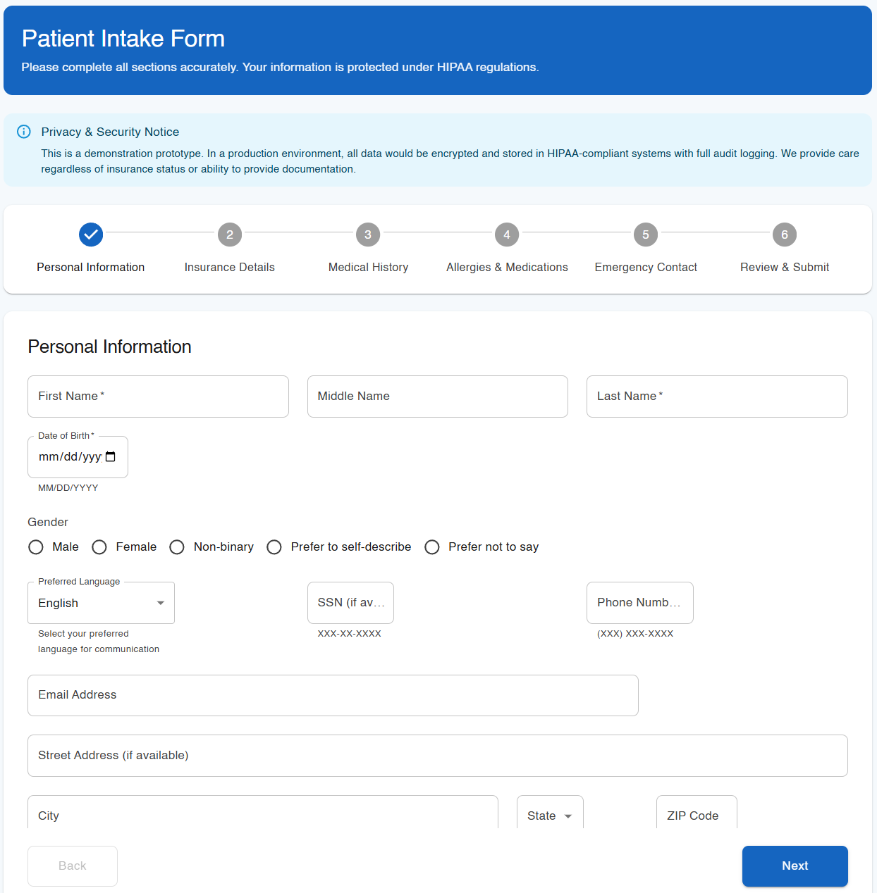 Figma Make patient intake form project preview